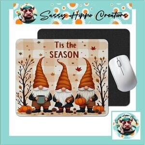 Mouse Pad Gnome Trio Autumn Tis the Season Anti Slip Back Easy Clean Durable